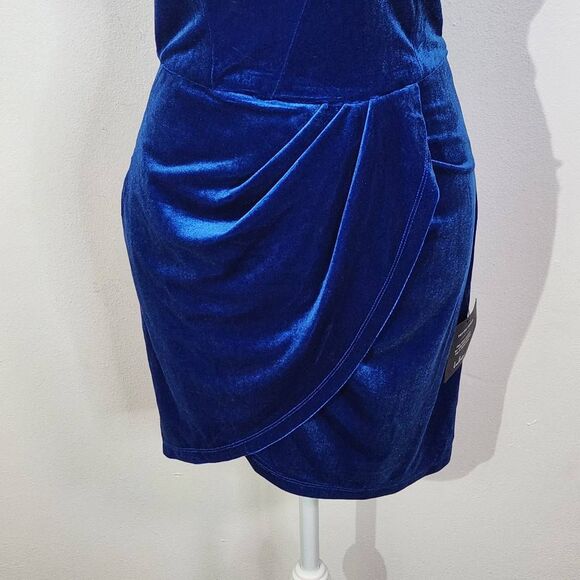 Lulus Blue Velvet Cocktail Mini Dress NWT Size Small Blue Velvet Dress - Picture 3 of 11